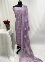 Georgette Lilac Wedding Wear Lucknowi Embroidery Dress Material